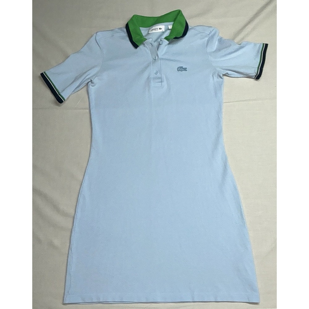 Lacoste Women's 34 Slim Blue Cotton Polo Mini Dress Preppy Golf Tennis Dress